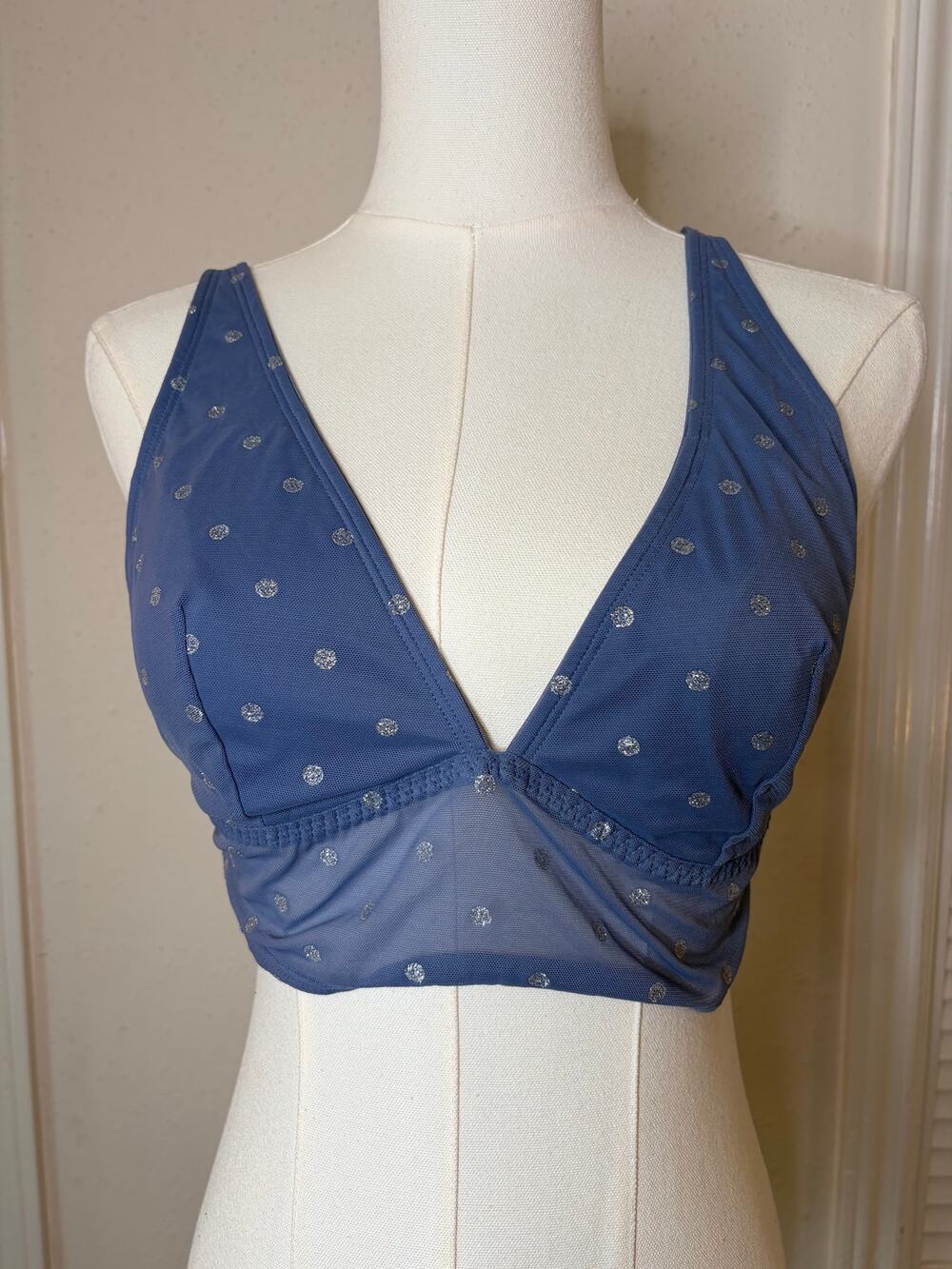 Pink VS Blue Glitter Polka-Dot Bralette Size XL NWT # Dollette #Coquette